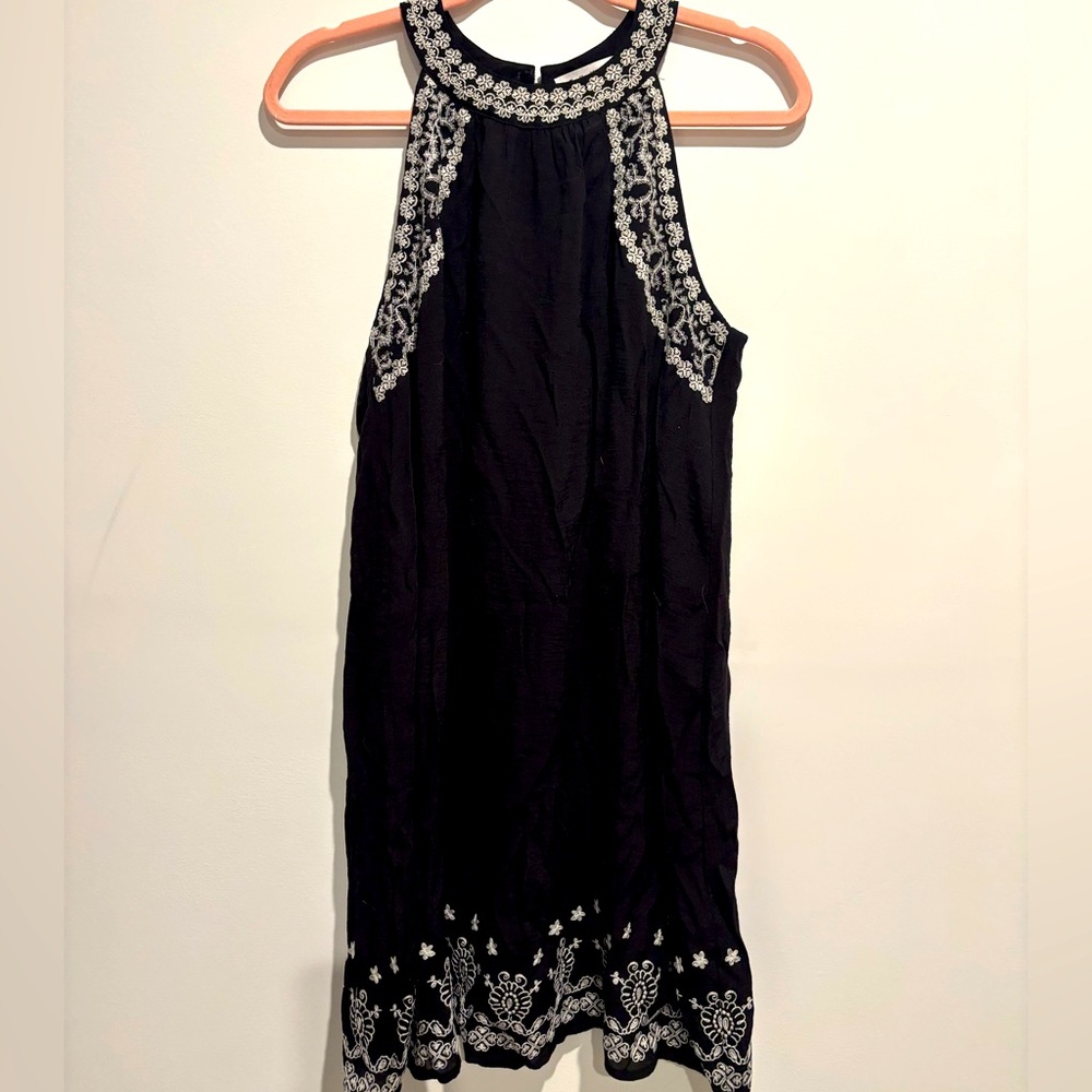 THML halter style neck black dress with white embroidery